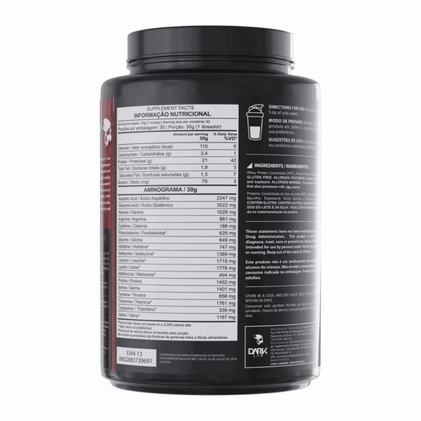 Whey Protein 100% Concentrado Dark Lab – 900g (Sabor Chocolate) - Imagem 4